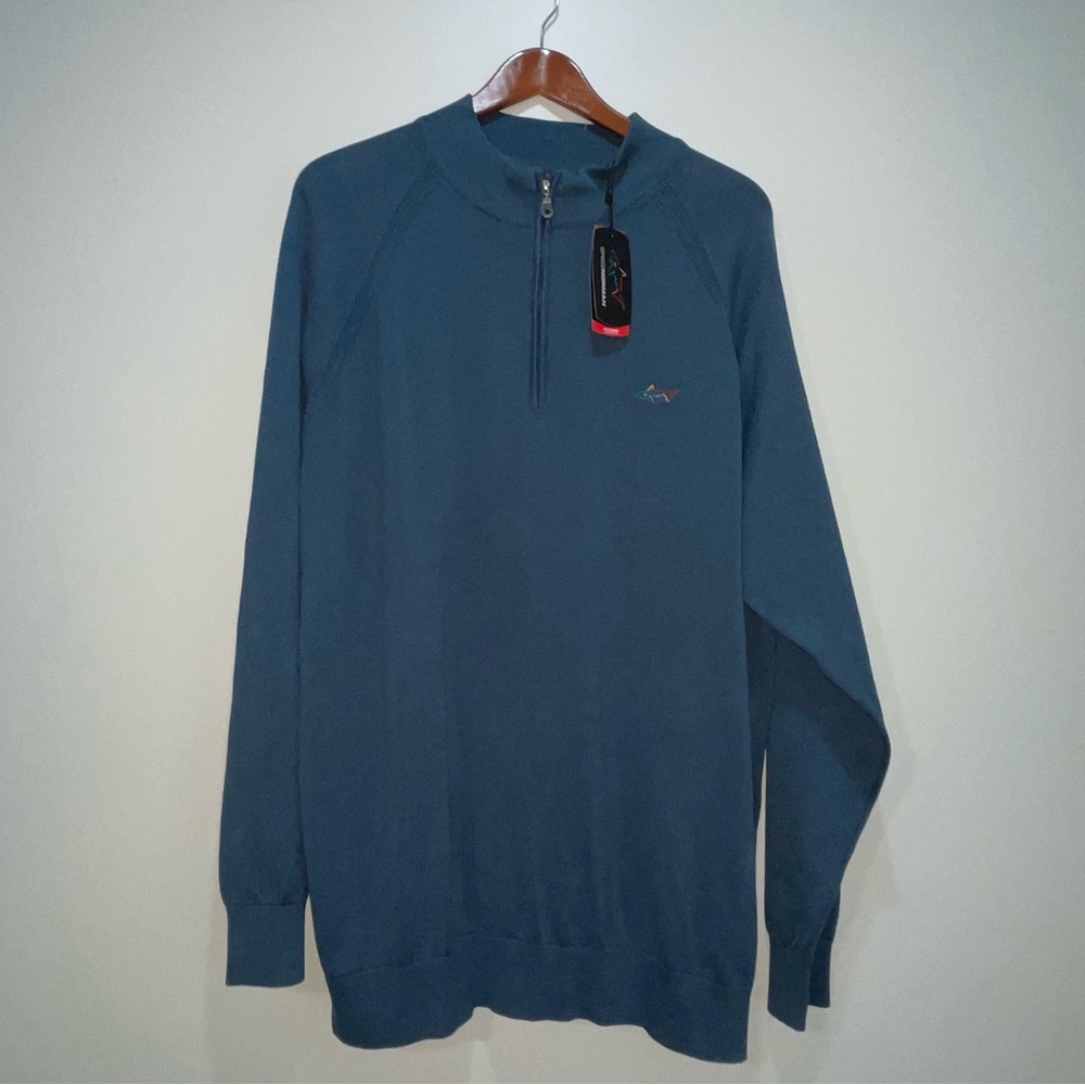 NWT Greg Norman Natural Performance 1/4 Zip Dark Teal Blue Men’s Sweater SizeXXL
